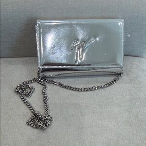Giuseppe Zanotti Silver Patent Chain Crossbody Clutch